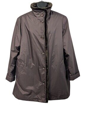Ensign London Women's Brown Faux Fur Trimmed Parka Coat Removable Liner Size XL